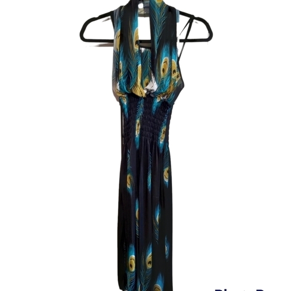 unknown Dresses & Skirts - Peacock feathers print bodycon maxi dress size small